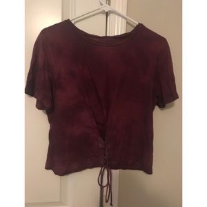 Maroon Tie-dye corset American eagle tee